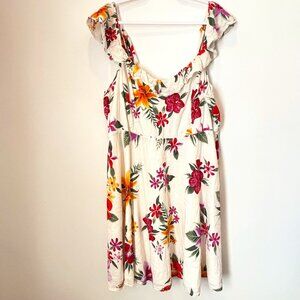 Old Navy Floral Ruffle Smocked Neutral Boho Lined Tropical Dress Size 2XL- b87